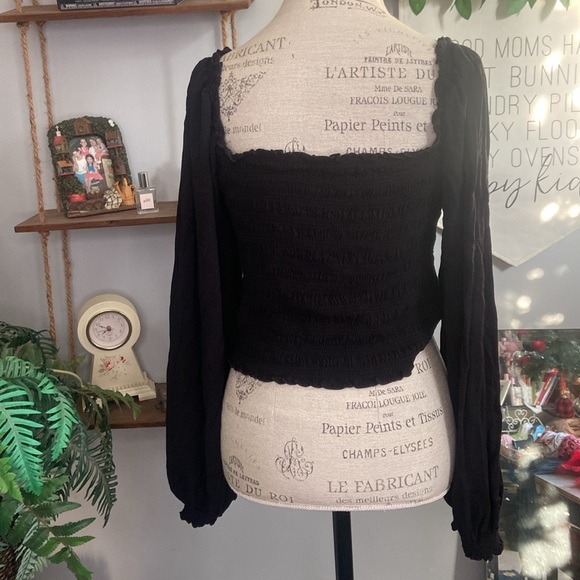 Forever 21 2X Black Crop Balloon Sleeve Top Shirt Cinch Front Plus Size - Picture 6 of 9